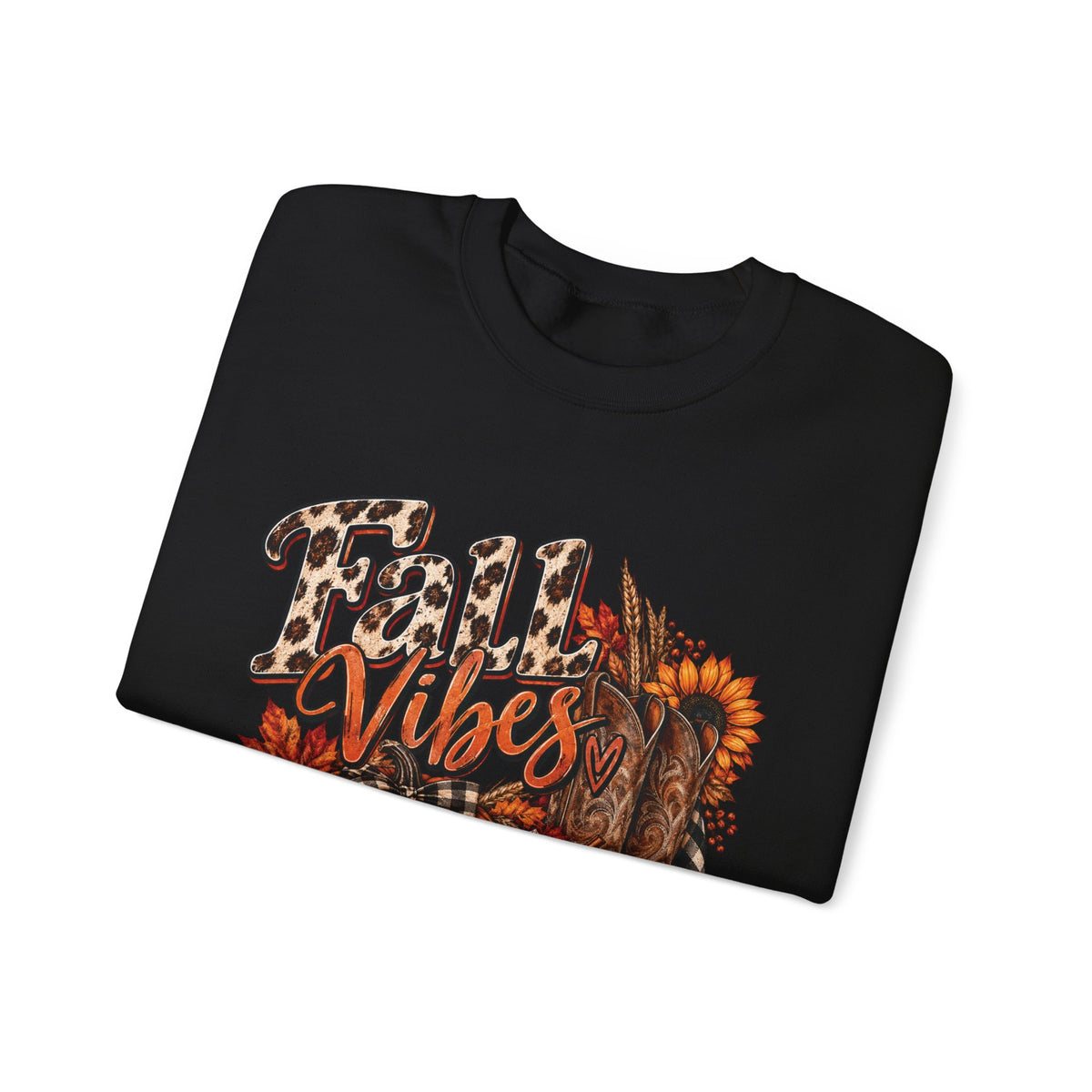 Fall Vibes Sweatshirt — Autumn Pumpkin & Plaid Cozy Crewneck