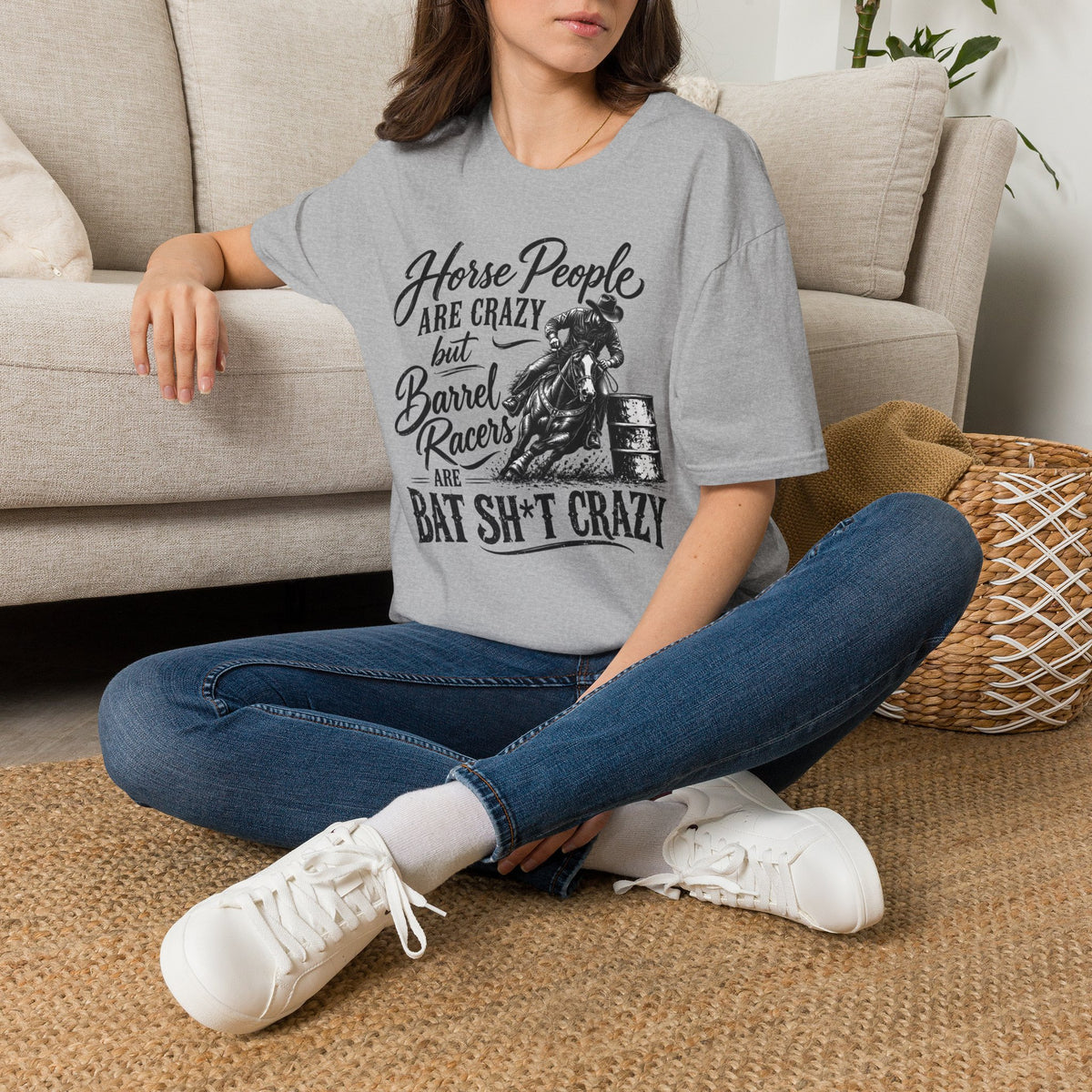 Barrel Racing T-Shirt – "Horse People Are Crazy but Barrel Racers Are Bat Sh*t Crazy"