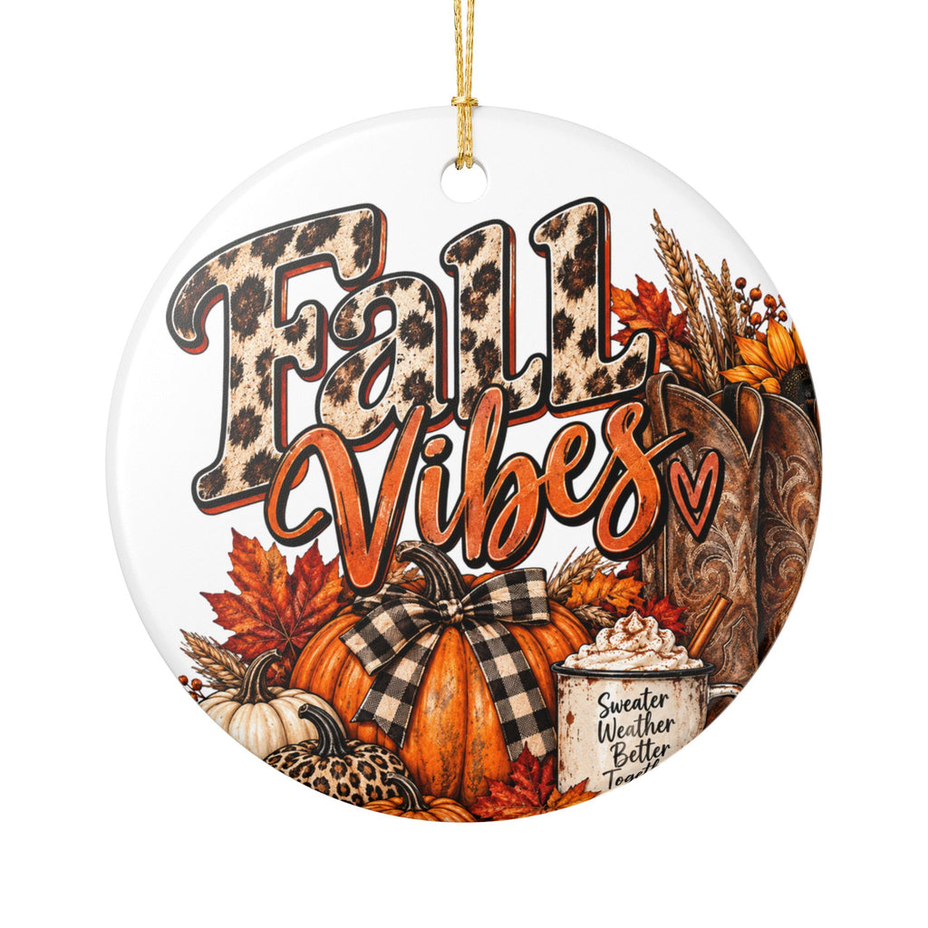 Ceramic Ornament - "Fall Vibes" Pumpkin & Leopard Print Autumn Décor