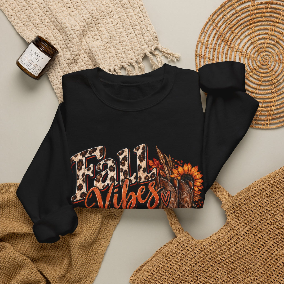 Fall Vibes Sweatshirt — Autumn Pumpkin & Plaid Cozy Crewneck