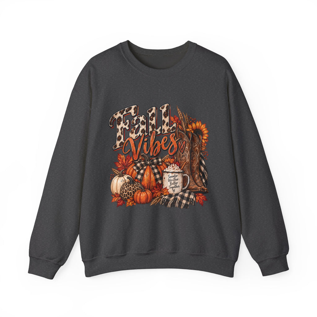 Fall Vibes Sweatshirt — Autumn Pumpkin & Plaid Cozy Crewneck