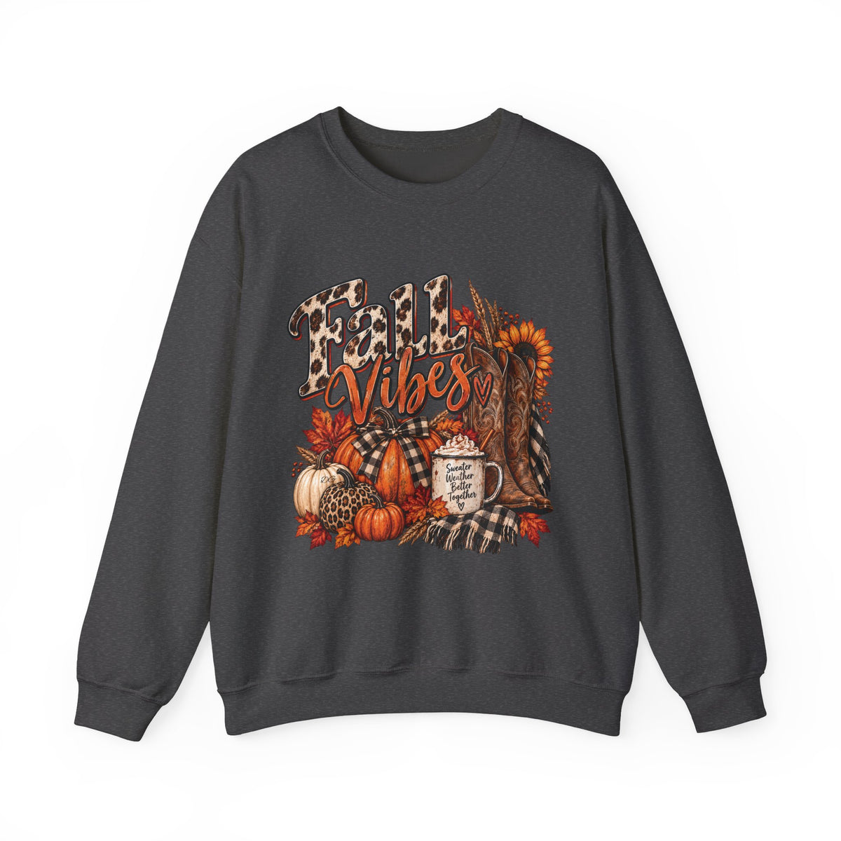Fall Vibes Sweatshirt — Autumn Pumpkin & Plaid Cozy Crewneck
