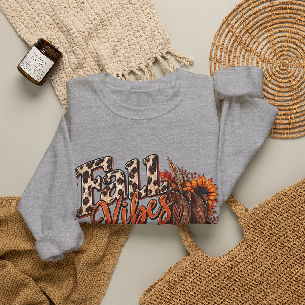 Fall Vibes Sweatshirt — Autumn Pumpkin & Plaid Cozy Crewneck