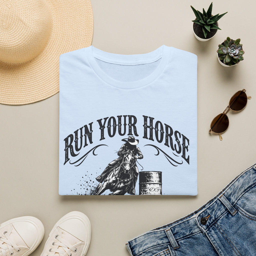 Run Your Horse Not Your Mouth T‑Shirt — Vintage Western Rodeo Cowgirl Graphic Tee
