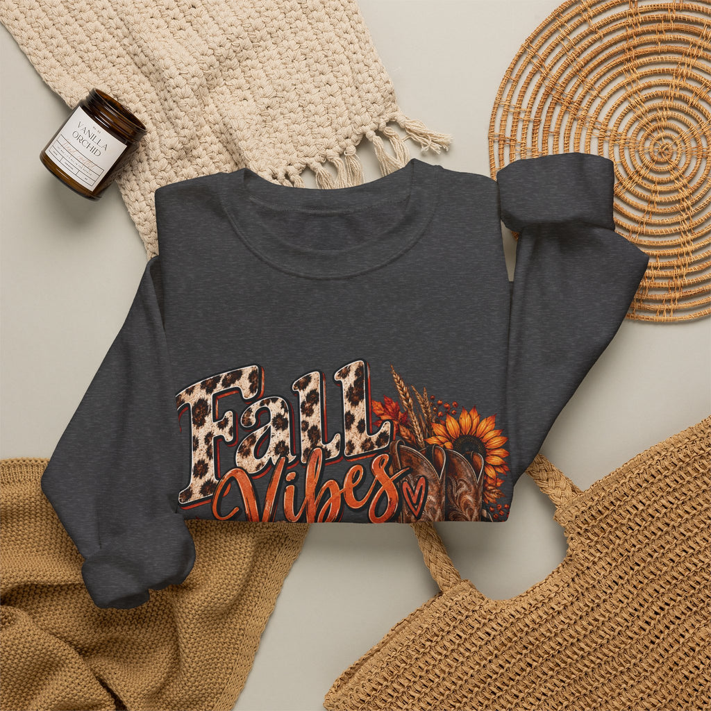 Fall Vibes Sweatshirt — Autumn Pumpkin & Plaid Cozy Crewneck