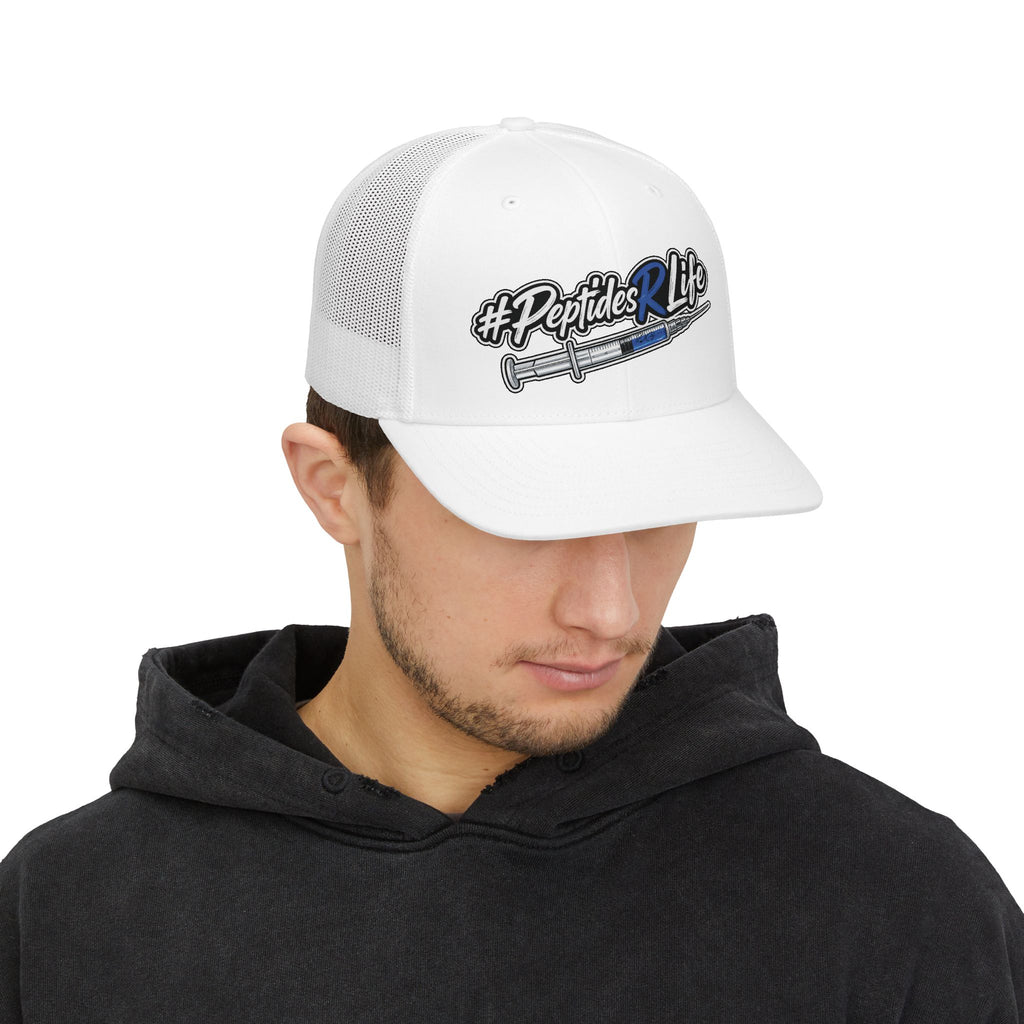 Snapback Trucker Cap — #PeptidesLife Embroidered Syringe Fitness Hat
