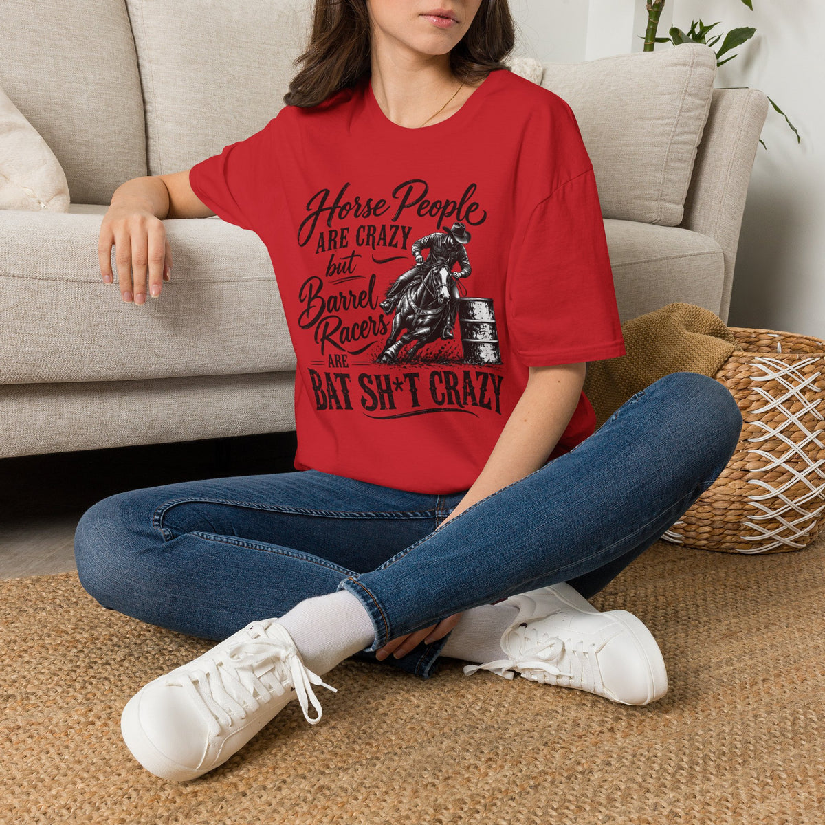 Barrel Racing T-Shirt – "Horse People Are Crazy but Barrel Racers Are Bat Sh*t Crazy"