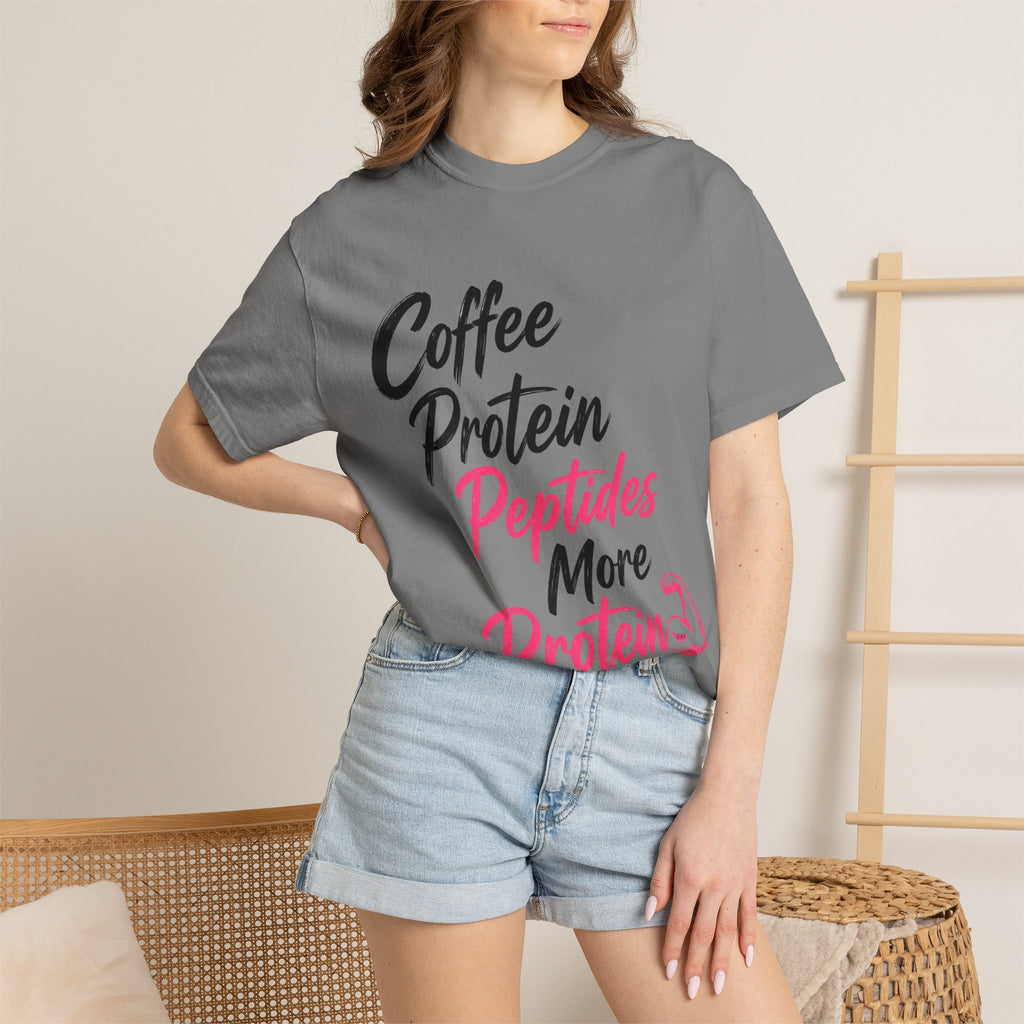Coffee Protein Peptides More Protein T-Shirt — Fitness Gym Motivational Tee