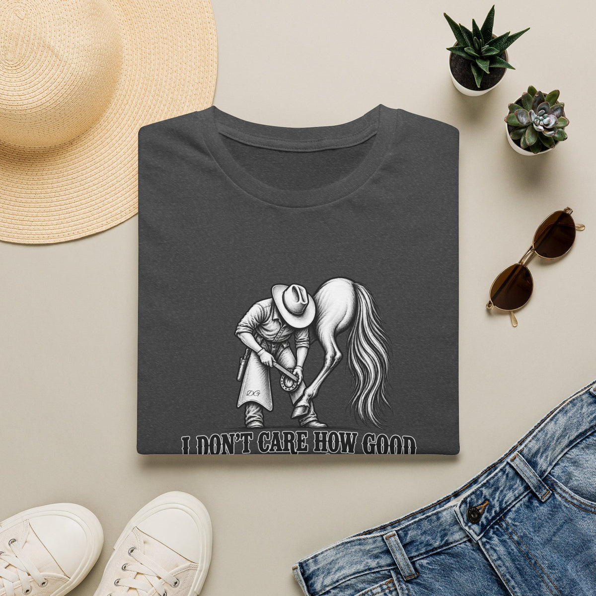 Farrier & Vet Humor T-Shirt – “I Don’t Care How Good Your Vet Is” Horse Lover Tee