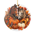 Autumn Horses Ceramic Ornament — Fall Pumpkin & Sunflower Decor