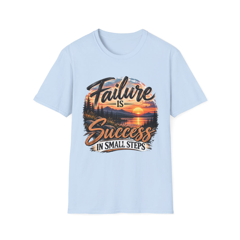 Motivational T-Shirt — "Failure Is Success In Small Steps" Sunset Nature Graphic
