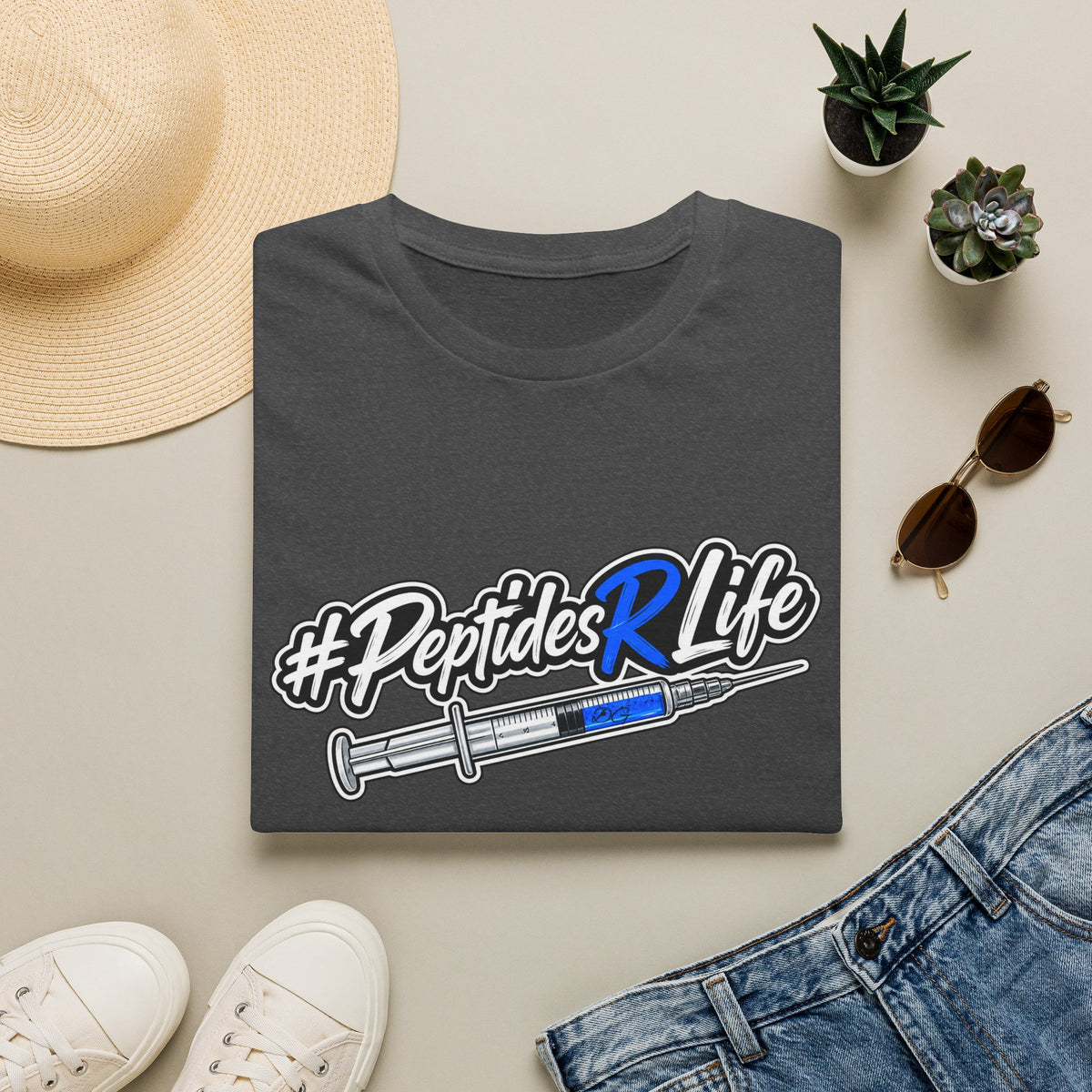 Peptides R Life T-Shirt — #PeptidesRLife Syringe Design for Biohacking & Fitness Enthusiasts