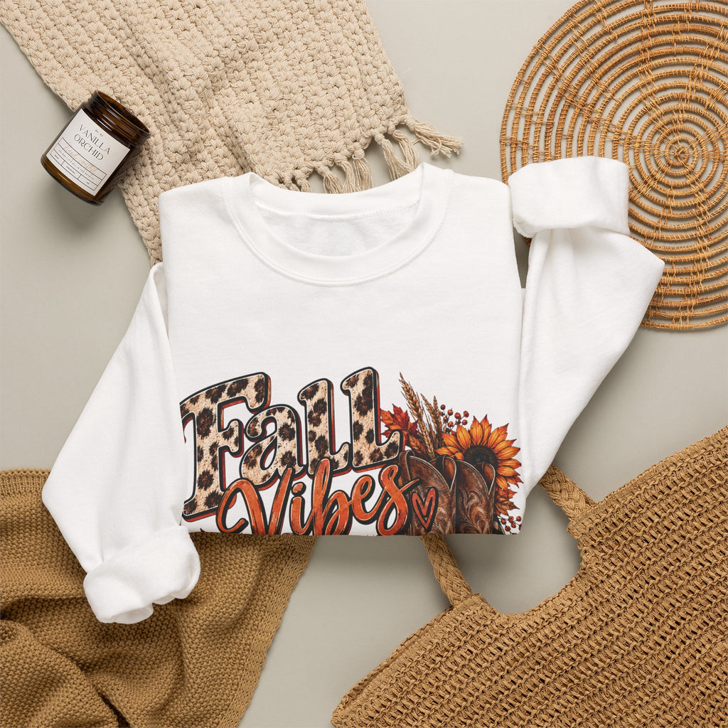 Fall Vibes Sweatshirt — Autumn Pumpkin & Plaid Cozy Crewneck